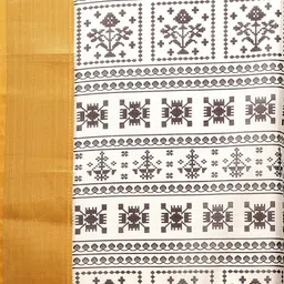 SSHAGUN LIFESTYLE Yellow Self Design Checkered Printed Madhubani Cotton Silk Saree image 3