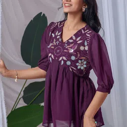 ZELZIS Women Embroidered V-Neck Georgette Top-picture-15