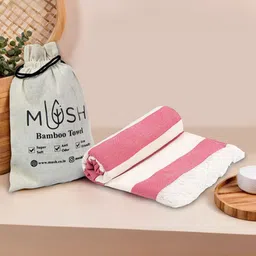 MUSH Red & White Striped Bamboo 250 GSM Towel Set-image-14