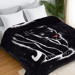 Arrabi Black & White Panther Printed 1300 GSM Woollen Heavy Winter Blanket-picture-27