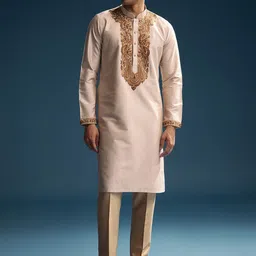 KALKI Fashion Men Ethnic Motifs Embroidered Regular Kurta with Trousers image 3