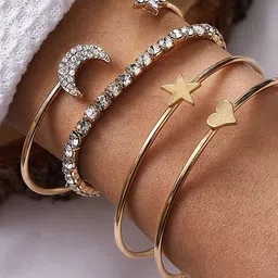 DressBerry Set Of 4 Gold-Plated Cubic Zirconia Studded Cuff Bracelets image 4