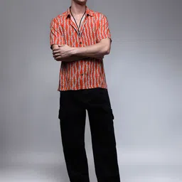 Paper Cut Oversized Printed Spread Collar Casual Shirt-image-54