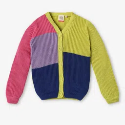 Ed-a-Mamma Girls Colourblocked V-Neck Long Sleeve Cotton Cardigan Sweater-image-84