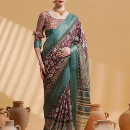 Sangria Ethnic Motif Printed Sarees With Blouse-picture-8