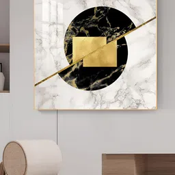 THE NEXT DECOR Brown & Gold-Toned Canvas Marble Glass Finish Square Wall Art-image-67