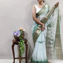 KALINI Tie and Dye Zari Organza Leheriya Saree image 3