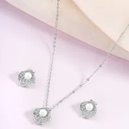 Peora Silver-Plated Cubic Zirconia & Pearl Studded Jewellery Set-picture-19