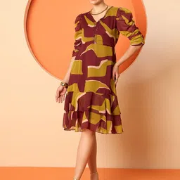 Antheaa Embellished Women Printed A-Line Midi Dress image 5