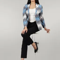 Talethread Ikat Printed Cotton Single-Breasted Casual Blazer image 5