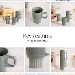 Nestasia Green 4 Pieces Textured Ceramic Glossy Mugs 270ml image 4