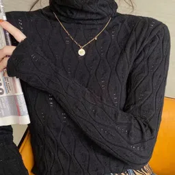 Outzidr Textured Turtle Neck Long Sleeves Pullover-picture-38