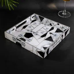 the home co. Grey & White MDF Wood Triangle Square Serving Tray image 2