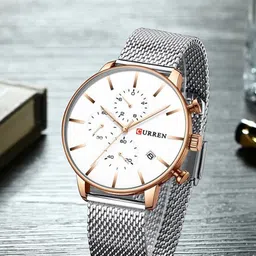 Curren Men Brass Dial & Stainless Steel Wrap Around Straps Analogue Watch-CR-8339-RSGWh-picture-23