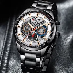 Curren Men Brass Dial & Stainless Steel Wrap Around Analogue Watch CR-8391-Black-White-picture-17