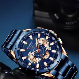 Curren Men Brass Dial & Stainless Steel Wrap Around Analogue Watch CR-8363-Rose-Blue-image-93