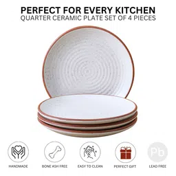 vareesha White Matt Brown Border Ceramic Quarter Plates (Set of 4) image 5