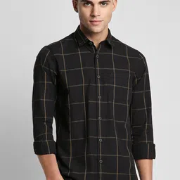 Peter England Casuals Slim Fit Windowpane Checked Pure Cotton Casual Shirt-image-67