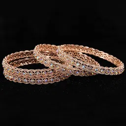 ZULKA Set of 4 Premium Metal with Zircon Gemstone Kada Bangles-image-5