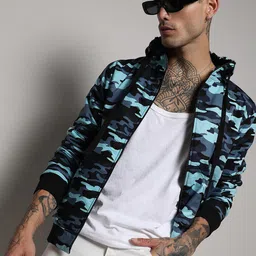 Campus Sutra Blue Camouflage Windcheater Cotton Bomber Jacket-picture-40