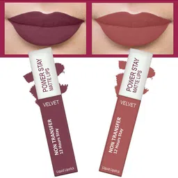 FORFOR Set of 2 Power Stay Matte Lips Non-Transfer 12 Hours Stay Velvet Matte Liquid Lipstick 4 ml Each- Mauve Matte 23-Sandy Nude 21-image-62