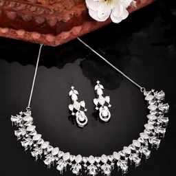 ZENEME Rhodium-Plated American Diamond-Studded Jewellery Set-picture-19