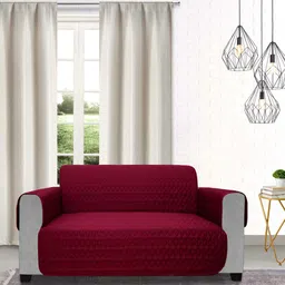 DREAM CARE Maroon & Coffee Brown Quilted Reversible 3 Seater Sofa Cover With Pockets-image-39