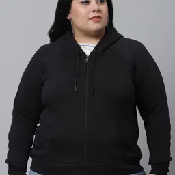 Rute Women Black Hooded Plus Size Fleece Sweatshirt-picture-34