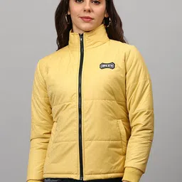 Campus Sutra Women Yellow Windcheater Outdoor Padded Jacket with Patchwork-image-7