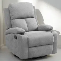 lezino Bowick Fabric Manual 1 Seater Recliner with Cup in Grey Color image 1