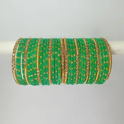 AMSHA Set Of 34 Green Glass Artificial Stones & Beads Bangle image 1