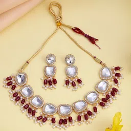 Estele 24KT Gold-Plated Stones Studded & Beaded Anti-Tarnish Jewellery Set-image-67