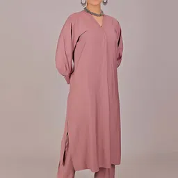 BLUESAANCHI V-Neck Pakistani Style Kurta with Trousers image 1