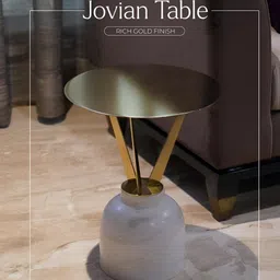 Qdore Home Jovian White & Yellow Metal & Marble Bedside Table-picture-23