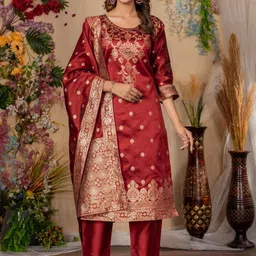 BROYAAR SHOP Woven Design Kurta with Trousers With Woven Design Dupatta image 2
