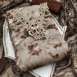 SAINOOR Floral Printed Beads & Stones Organza Banarasi Semi-Stitched Dress Material-image-75