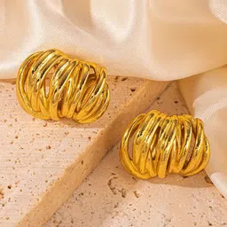 DressBerry Stainless Steel Gold-Plated Contemporary Shaped Anti Tarnish Half Hoop Earrings-image-82