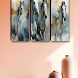 SAF Grey & Yellow 3 Pieces Birds and Animals Synthetic Wood Wall Paintings-picture-28