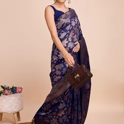 Durga Textile Ethnic Motifs Woven Design Zari Banarasi Saree image 4