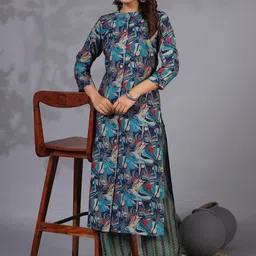 GoSriKi Floral Printed Regular Straight Kurta with Palazzos image 3