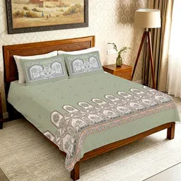 URBAN SPACE Vanraj Green Floral Printed Pure Cotton 300 TC King Bedsheet Set 2.74 x 2.74 m-picture-23
