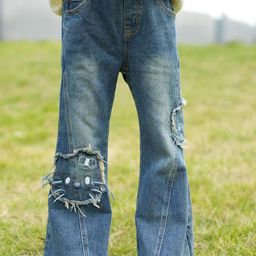 INCLUD Girls Mid-Rise Raw Edge Hemmed Light Fade Applique Stretchable Flared Denim Jeans-picture-18