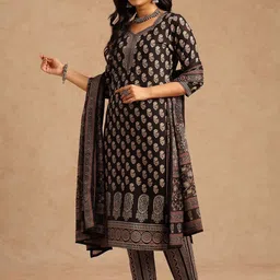 GULMEHAK Ethnic Motifs Printed Pure Cotton Kurta With Trousers & Dupatta image 4