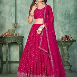 KALINI Embroidered Sequinned Georgette Semi-Stitched Lehenga & Blouse With Dupatta image 5