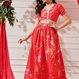 indo street Printed Chanderi Top With Skirt Co-Ords-picture-40