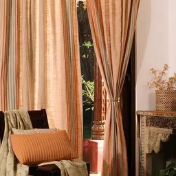 Peepul Tree Brown 2 Pieces Floral Door Curtain-Cream-image-45