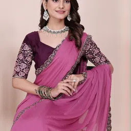 K 5 Fashion Solid Embroidered Poly Georgette Saree image 4