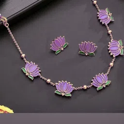 Anouk Purple Lotus Motif 18 K Gold-Plated Neckalce & Earring-picture-20