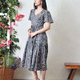 DECKEDUP Women Abstract Print Fit & Flare Midi Dress image 4