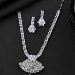 VOJ Silver-Plated Cubic Zirconia Studded Designer Jewellery Set-picture-33